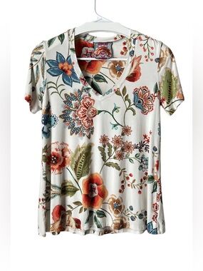 Johnny Was Floral Bamboo Tee Boho Short Sleeve Top Multicolor